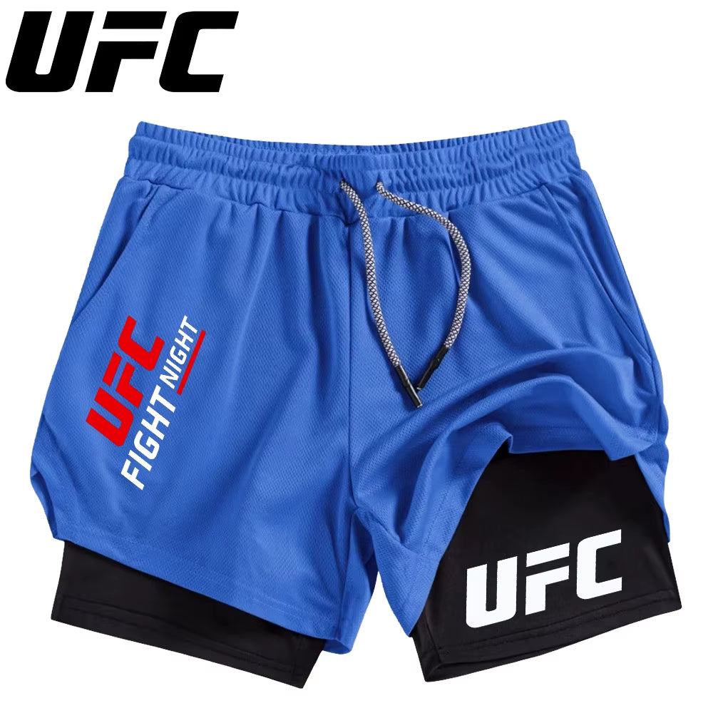 Men'S Double Layer Fitness Shorts Men Fitness Gym Training 2 in 1 Sports Shorts Quick Dry Workout Jogging Double Deck Summer