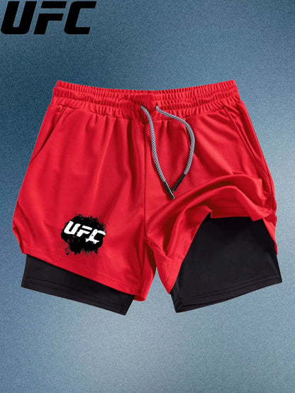 Men'S Double Layer Fitness Shorts Men Fitness Gym Training 2 in 1 Sports Shorts Quick Dry Workout Jogging Double Deck Summer