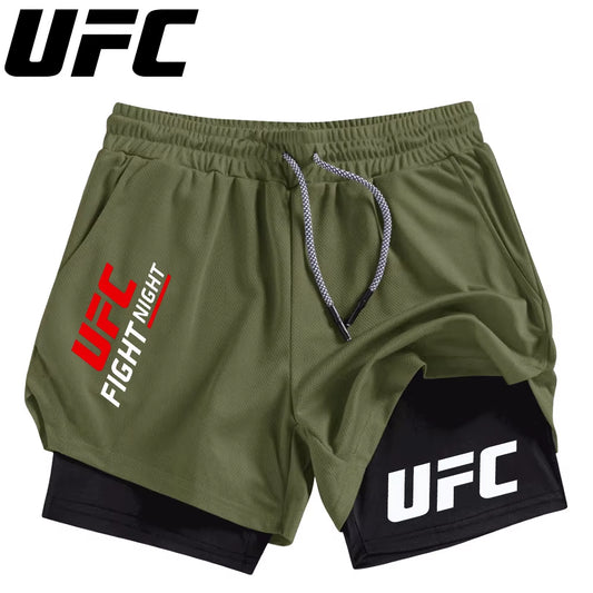 Men'S Double Layer Fitness Shorts Men Fitness Gym Training 2 in 1 Sports Shorts Quick Dry Workout Jogging Double Deck Summer