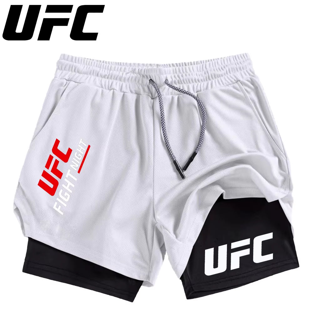 Men'S Double Layer Fitness Shorts Men Fitness Gym Training 2 in 1 Sports Shorts Quick Dry Workout Jogging Double Deck Summer