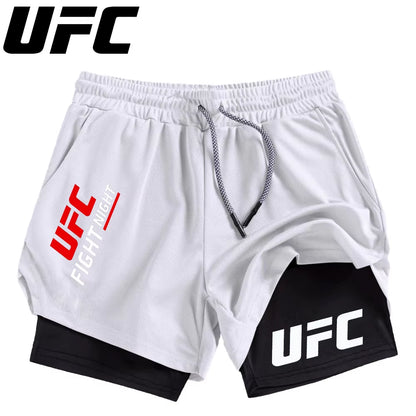 Men'S Double Layer Fitness Shorts Men Fitness Gym Training 2 in 1 Sports Shorts Quick Dry Workout Jogging Double Deck Summer