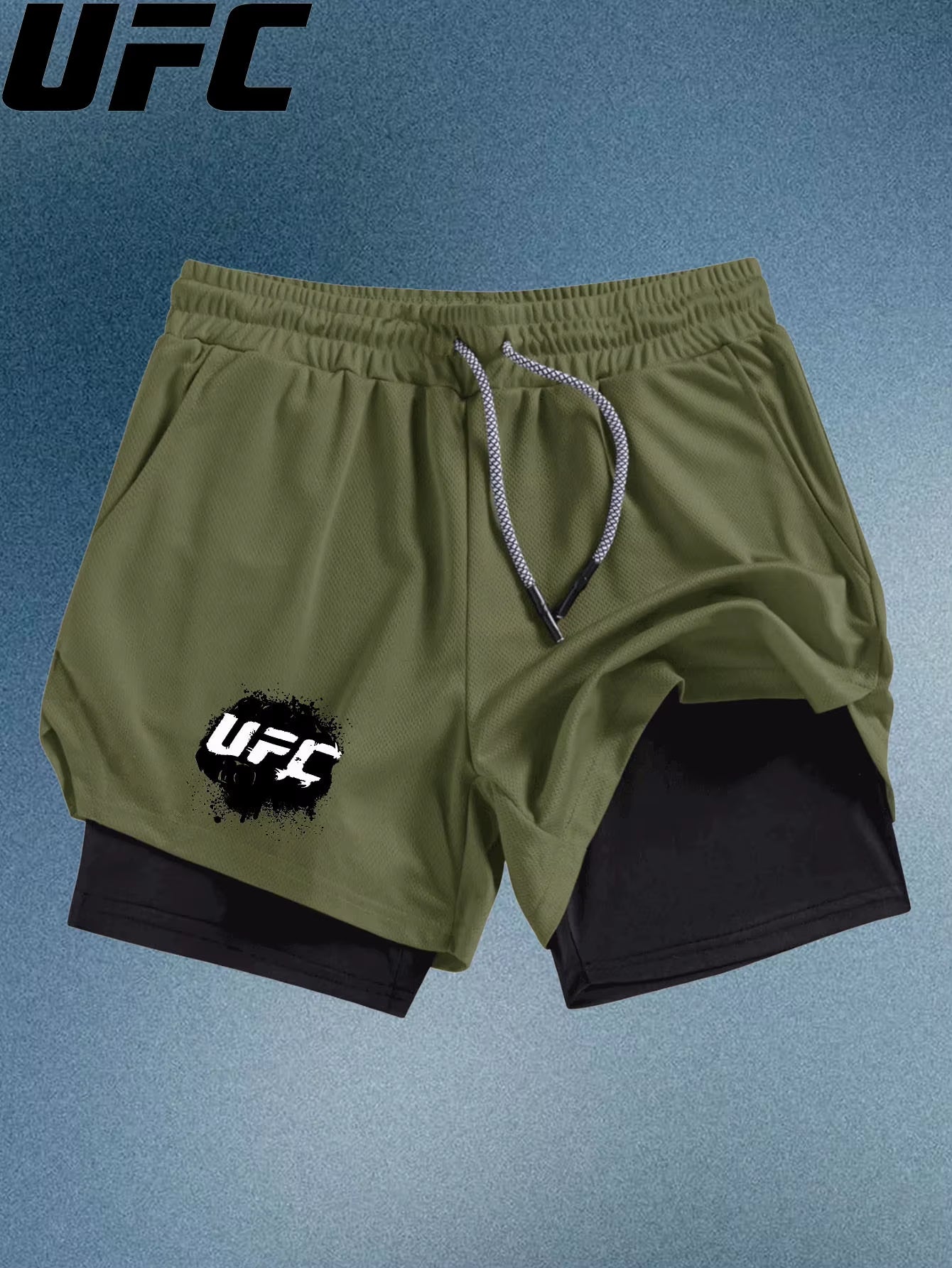 Men'S Double Layer Fitness Shorts Men Fitness Gym Training 2 in 1 Sports Shorts Quick Dry Workout Jogging Double Deck Summer