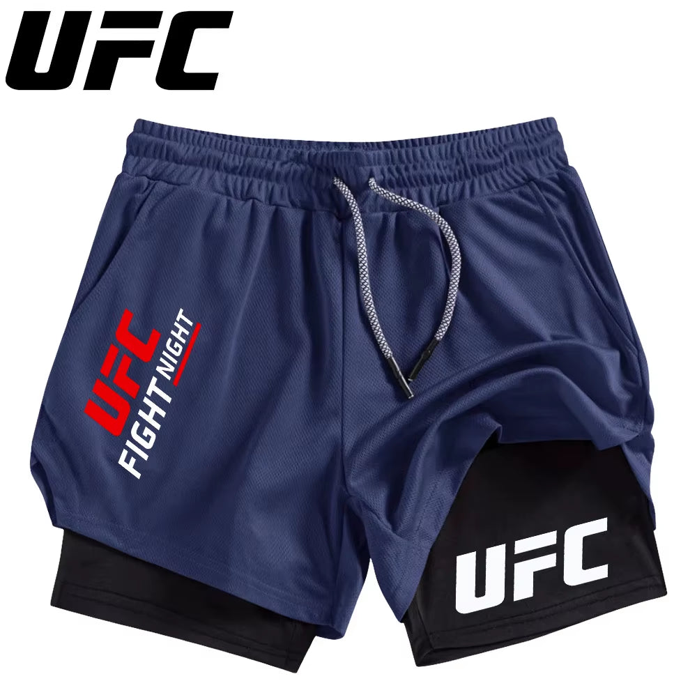 Men'S Double Layer Fitness Shorts Men Fitness Gym Training 2 in 1 Sports Shorts Quick Dry Workout Jogging Double Deck Summer