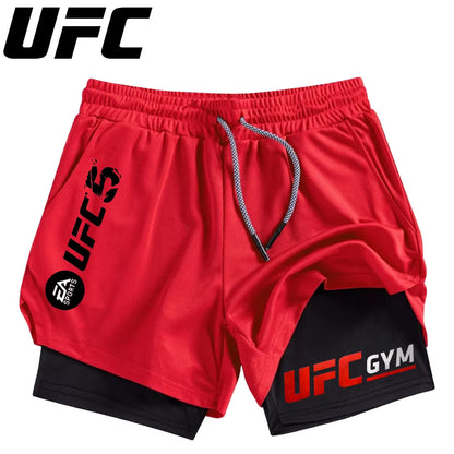 Men'S Double Layer Fitness Shorts Men Fitness Gym Training 2 in 1 Sports Shorts Quick Dry Workout Jogging Double Deck Summer