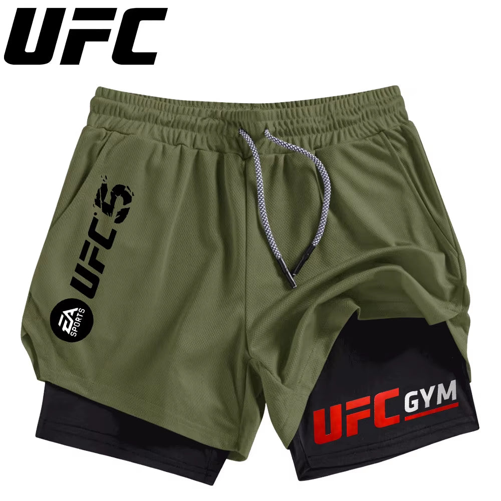 Men'S Double Layer Fitness Shorts Men Fitness Gym Training 2 in 1 Sports Shorts Quick Dry Workout Jogging Double Deck Summer