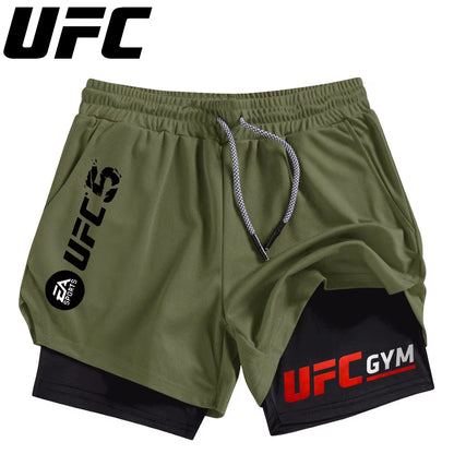 Men'S Double Layer Fitness Shorts Men Fitness Gym Training 2 in 1 Sports Shorts Quick Dry Workout Jogging Double Deck Summer