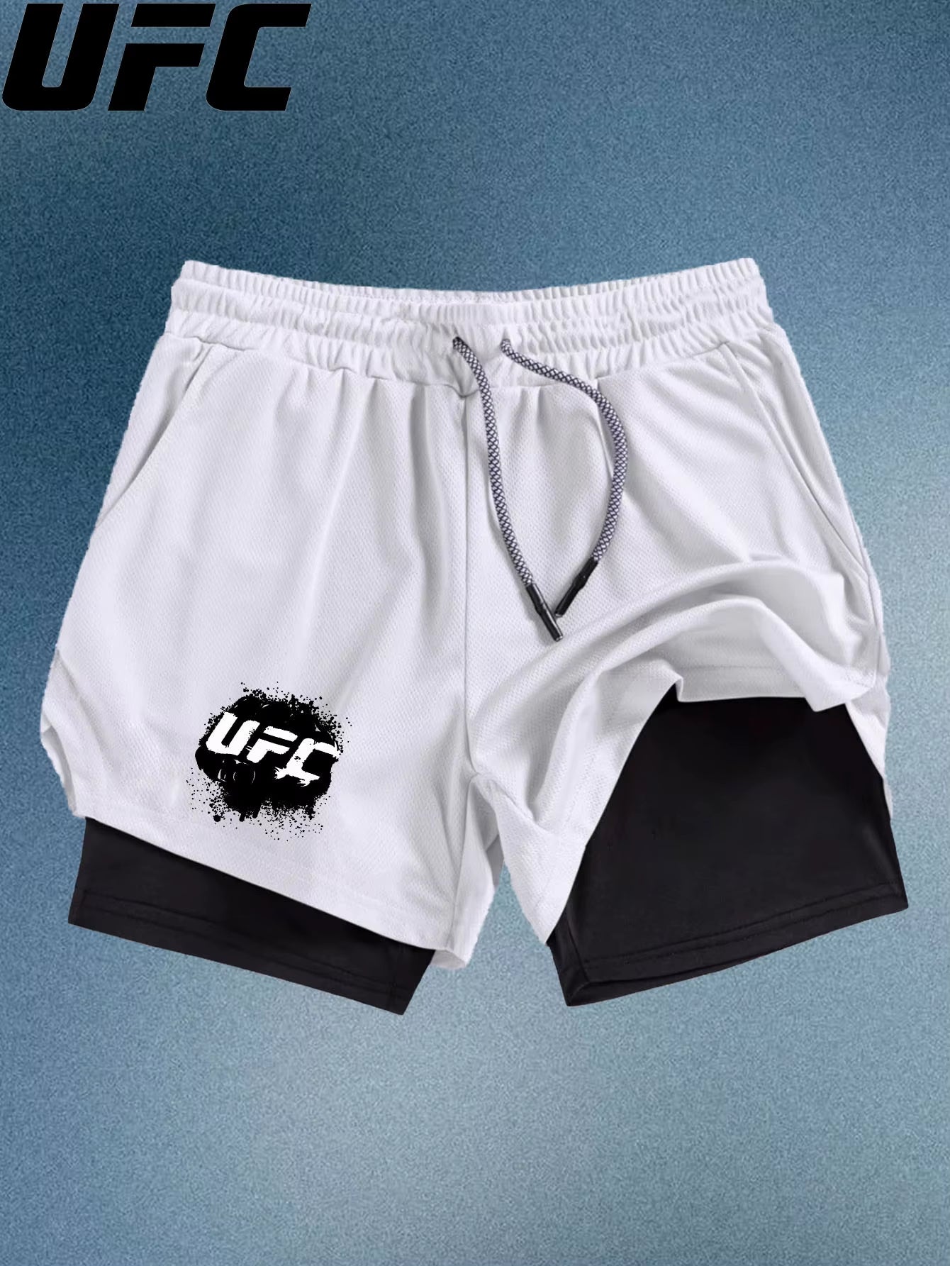 Men'S Double Layer Fitness Shorts Men Fitness Gym Training 2 in 1 Sports Shorts Quick Dry Workout Jogging Double Deck Summer