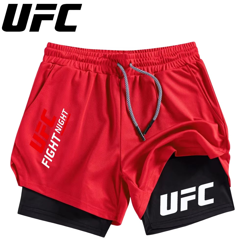 Men'S Double Layer Fitness Shorts Men Fitness Gym Training 2 in 1 Sports Shorts Quick Dry Workout Jogging Double Deck Summer