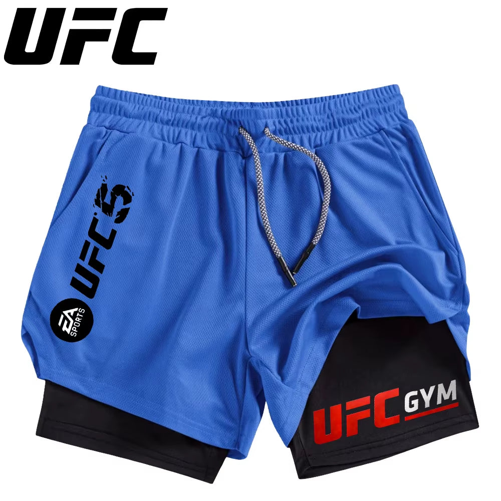 Men'S Double Layer Fitness Shorts Men Fitness Gym Training 2 in 1 Sports Shorts Quick Dry Workout Jogging Double Deck Summer