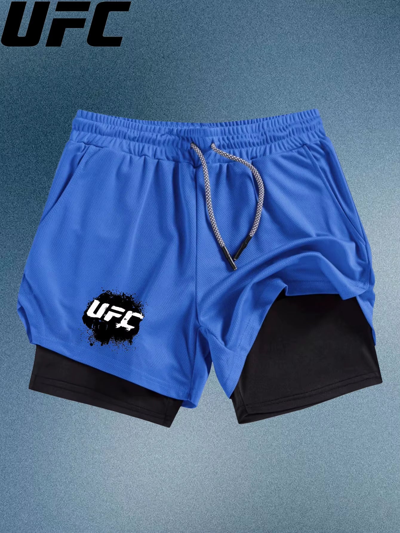 Men'S Double Layer Fitness Shorts Men Fitness Gym Training 2 in 1 Sports Shorts Quick Dry Workout Jogging Double Deck Summer