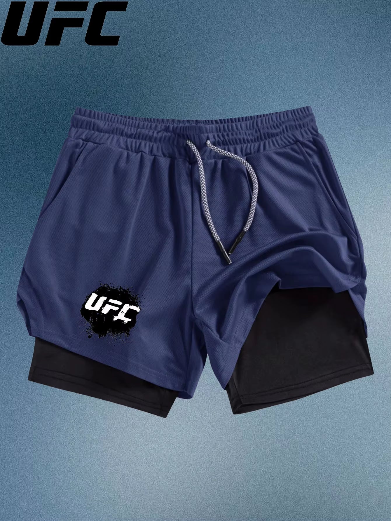 Men'S Double Layer Fitness Shorts Men Fitness Gym Training 2 in 1 Sports Shorts Quick Dry Workout Jogging Double Deck Summer