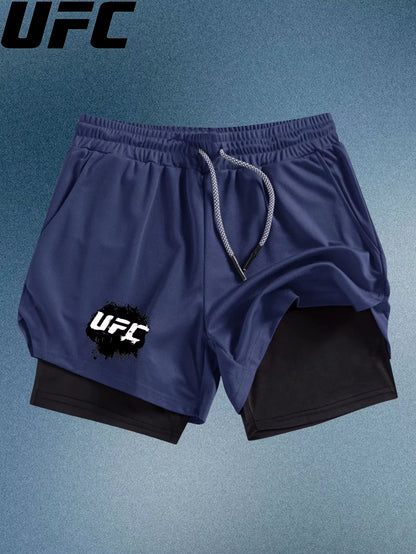 Men'S Double Layer Fitness Shorts Men Fitness Gym Training 2 in 1 Sports Shorts Quick Dry Workout Jogging Double Deck Summer