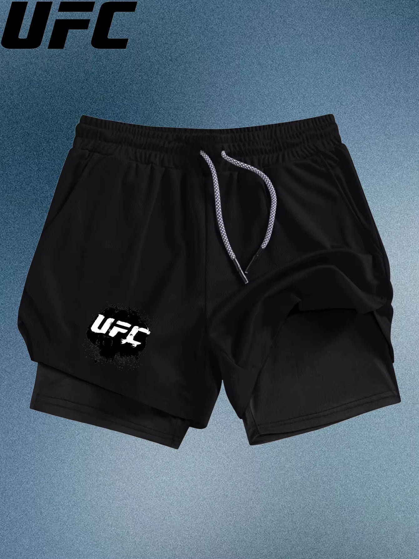 Men'S Double Layer Fitness Shorts Men Fitness Gym Training 2 in 1 Sports Shorts Quick Dry Workout Jogging Double Deck Summer